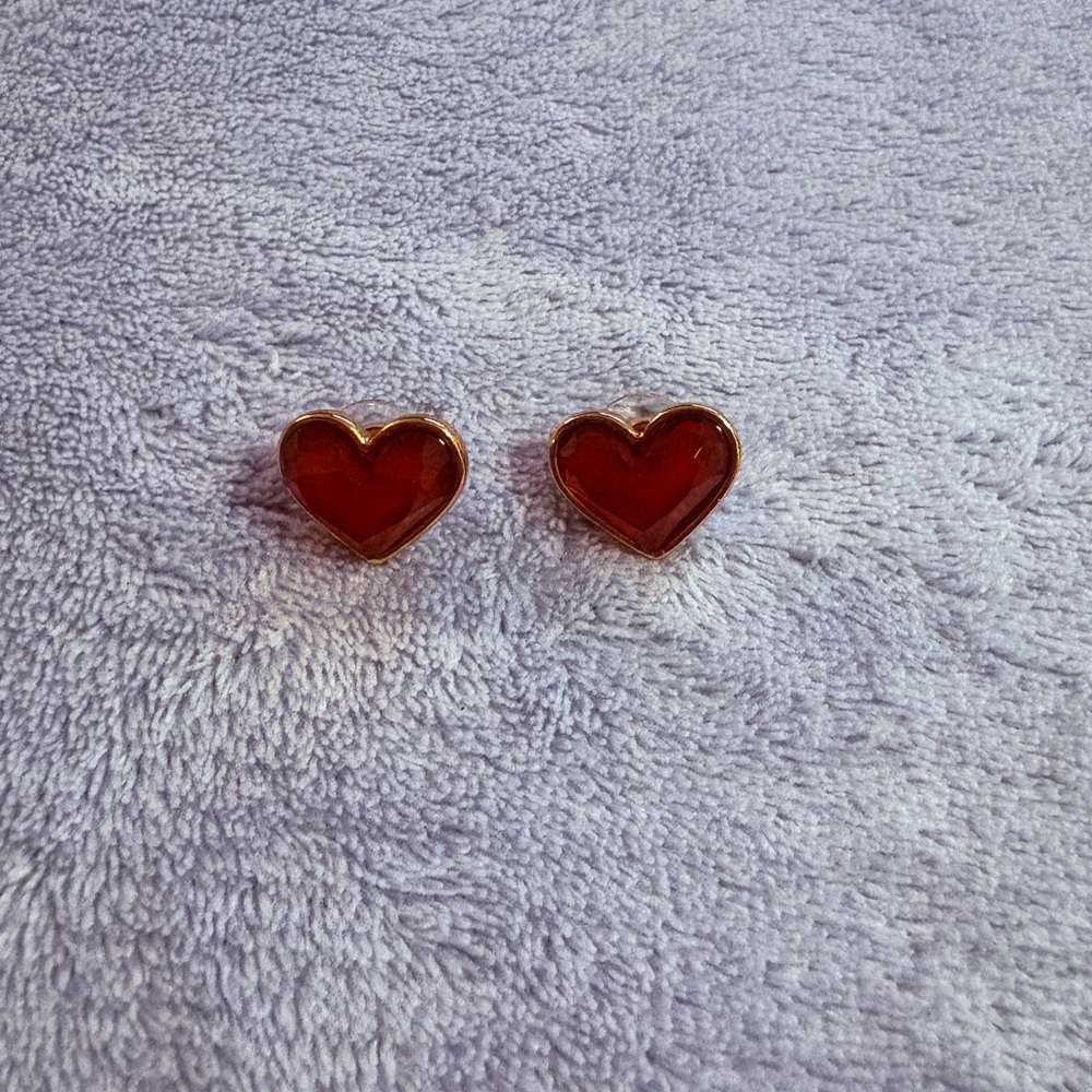 Red Heart Stud Earrings Gold Tone Cute‎ Trendy Fashion Jewelry